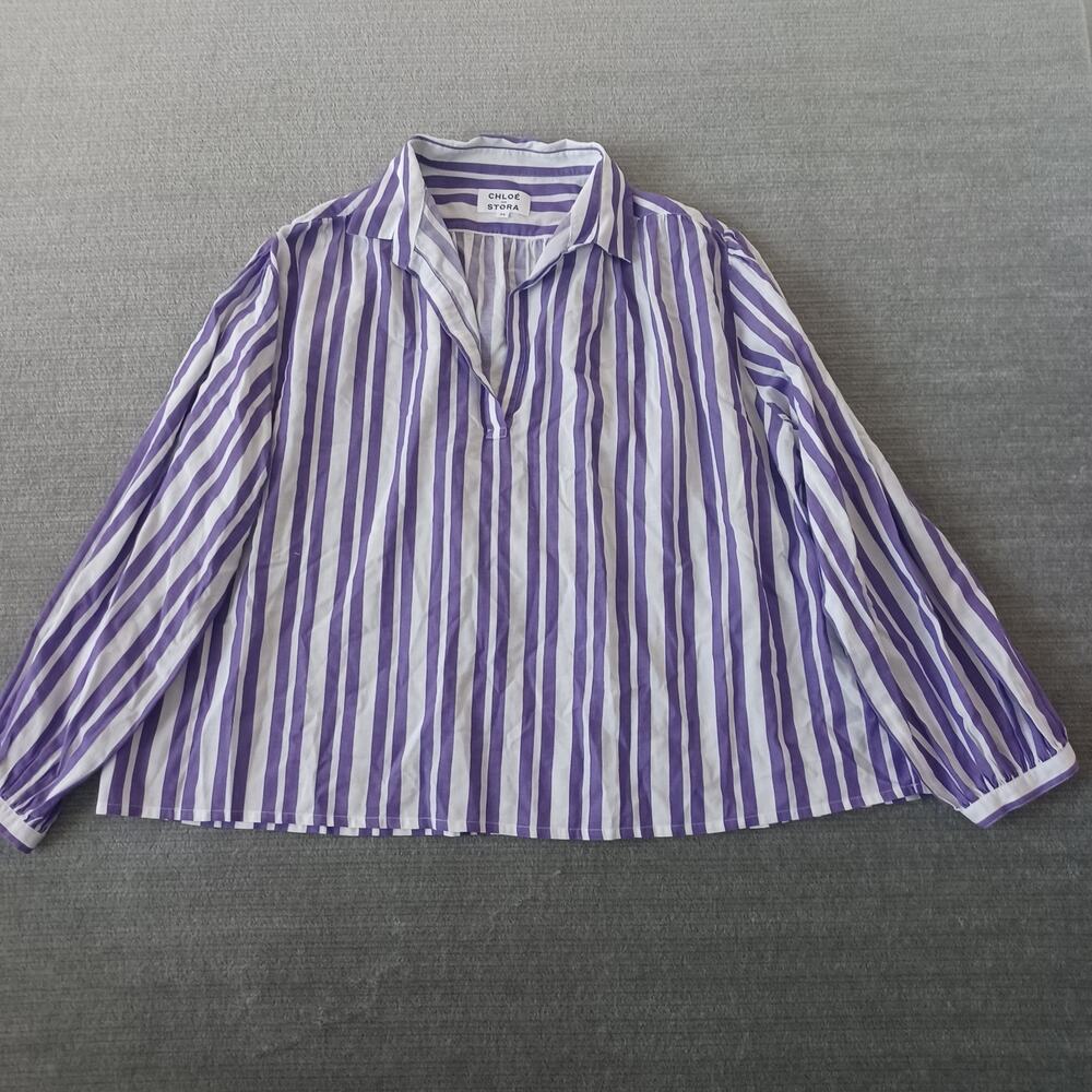 Chloe Stora Popover Top Women 34 Purple Striped Tunic Classic Career Office